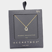 -Q- Secret Box _ 14K Gold Dipped CZ Monogram Pendant Necklace