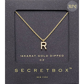 -R- Secret Box _ 14K Gold Dipped CZ Monogram Pendant Necklace