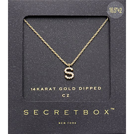 -S- Secret Box _ 14K Gold Dipped CZ Monogram Pendant Necklace