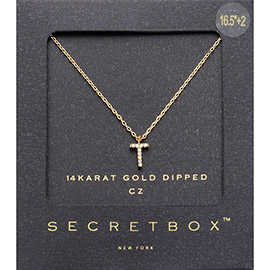 -T- Secret Box _ 14K Gold Dipped CZ Monogram Pendant Necklace