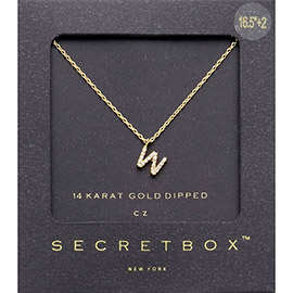 -W- Secret Box _ 14K Gold Dipped CZ Monogram Pendant Necklace