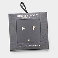 -F- Secret Box _ 14K Gold Dipped CZ Monogram Stud Earrings