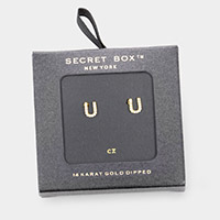 -U- Secret Box _ 14K Gold Dipped CZ Monogram Stud Earrings