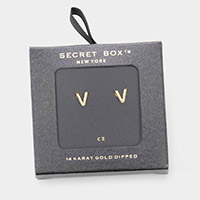 -V- Secret Box _ 14K Gold Dipped CZ Monogram Stud Earrings