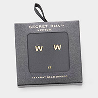-W- Secret Box _ 14K Gold Dipped CZ Monogram Stud Earrings