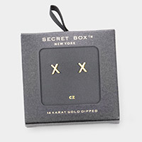 -X- Secret Box _ 14K Gold Dipped CZ Monogram Stud Earrings