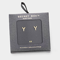 -Y- Secret Box _ 14K Gold Dipped CZ Monogram Stud Earrings