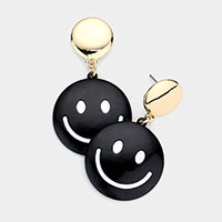 Colored Metal Round Smile Dangle Earrings