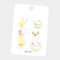 3Pairs - Brass Metal Enamel Huggie Hoop Earrings