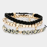 4PCS - Braided Suede Semi Precious Bracelets