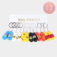 12PCS - Animal Character Emoji Slide Slipper Keychains