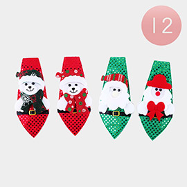 12PCS - Polar Bear Santa Claus Accented Christmas Neck Ties