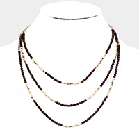 Triple Layered Metal Cube Faceted Beaded Necklace