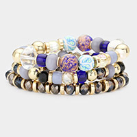 3PCS - Glittered Ball Faceted Beaded Stretch Bracelets