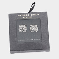 Secret Box _ Sterling Silver Dipped Metal Tiger Stud Earrings