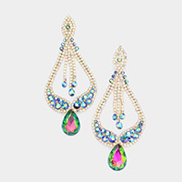 Oversized Pave Glass Teardrop Chandelier Evening Earrings