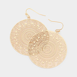 Filigree Brass Metal Round Dangle Earrings