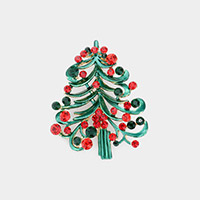 Round Stone Embellished Christmas Tree Pin Brooch