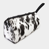 Animal Patterned Genuine Leather Cosmetic Pouch Bag