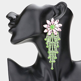 Flower Accented Rhinestone Evening Earrings