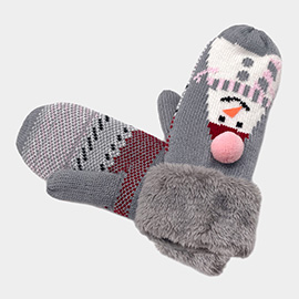 Snowman Printed Faux Fur Mitten Gloves