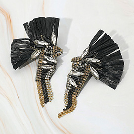 Raffia Pointed Stone Embellished Bird Earrings