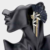 Raffia Pointed Stone Embellished Bird Earrings