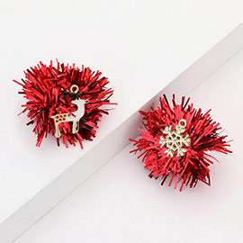 Mismatched Enamel Rudolph Snowflake Tinsel Earrings