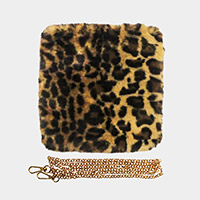 Leopard Patterned Faux Fur Square Crossbody Bag