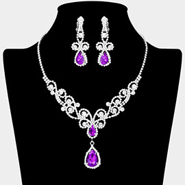 Teardrop Crystal Rhinestone Vine Drop Collar Necklace