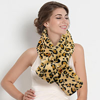 Leopard Patterned Faux Fur Leather Pull Through Scarf