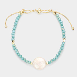Freshwater Pearl Accented Faceted Beaded Adjustable Cinch Pull Tie Bracelet