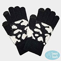 Cow Patterned Knit Smart Gloves