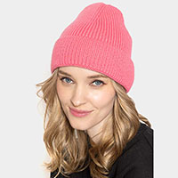 Solid Ribbed Cuff Beanie Hat