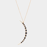 Semi Precious Stone Embellished Metal Crescent Moon Pendant Long Necklace