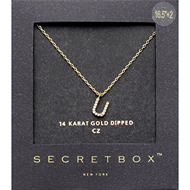 -U- Secret Box _ 14K Gold Dipped CZ Monogram Pendant Necklace
