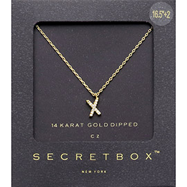-X- Secret Box _ 14K Gold Dipped CZ Monogram Pendant Necklace