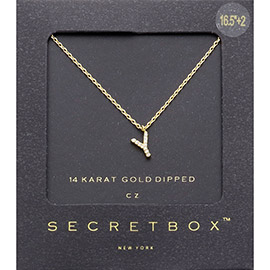 -Y- Secret Box _ 14K Gold Dipped CZ Monogram Pendant Necklace
