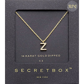 -Z- Secret Box _ 14K Gold Dipped CZ Monogram Pendant Necklace