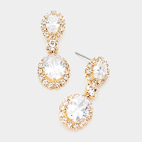 CZ Double Oval Accented Dangle Evening Earrings