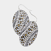 Leopard Patterned Metal Oval Dangle Earrings