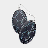 Snake Skin Patterned Metal Oval Dangle Earrings