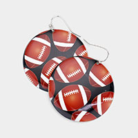 Football Patterned Metal Round Dangle Earrings