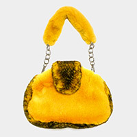 Pattern Detailed Faux Fur Shoulder Bag