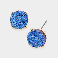 Round Druzy Stud Earrings