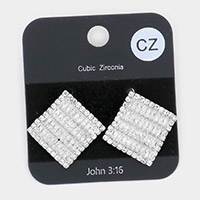 CZ Embellished Curved Square Stud Evening Earrings