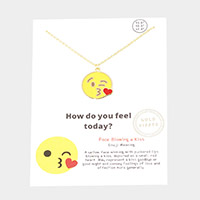 Gold Dipped Emoji Enamel Metal Round Pendant Necklace