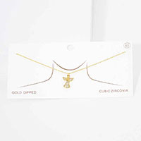 Gold Dipped CZ Embellished Metal Angel Pendant Necklace