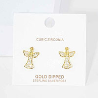 Gold Dipped CZ Embellished Metal Angel Stud Earrings