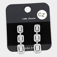 CZ Embellished Triple Rectangle Link Dangle Evening Earrings